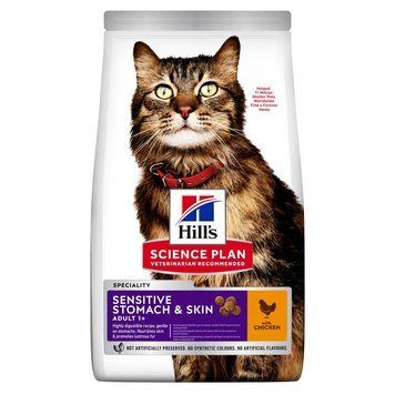 Сухий корм для котів при чутливому травленні та шкірі, з куркою Hill's Science Plan Adult Sensitive Stomach&Skin, 300 г 604074 фото