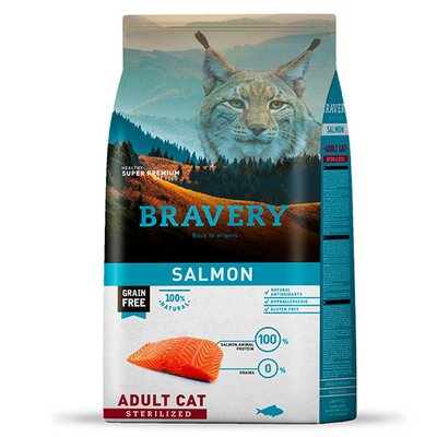 Сухий корм для стерилізованих котів, з лососем Bravery Adult Cat Sterilized Salmon, 600 г 7715 BR SALM STER_600 GR фото