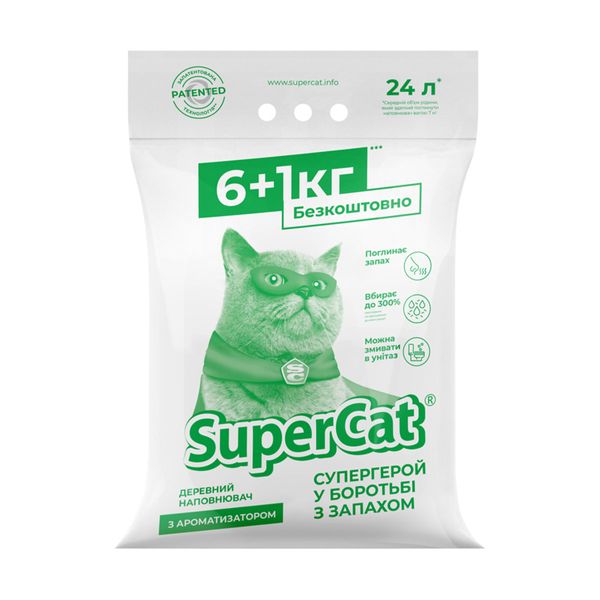 Наповнювач для туалету деревний з ароматом хвої SuperCat, 7 кг 3552 фото