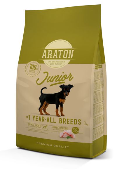 Сухий корм для цуценят, з птицею Araton Junior All Breeds, 3 кг ART45962 фото