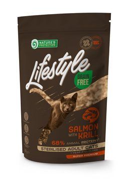 Сухий корм для стерилізованих котів, з лососем Nature's Protection Lifestyle Grain Free Salmon with krill Sterilised Adult Cat, 400 г NPLS45798 фото