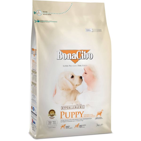 Сухий корм для цуценят, з куркою BonaCibo Puppy Chicken&Rice with Anchovy, 3 кг BC406106 фото