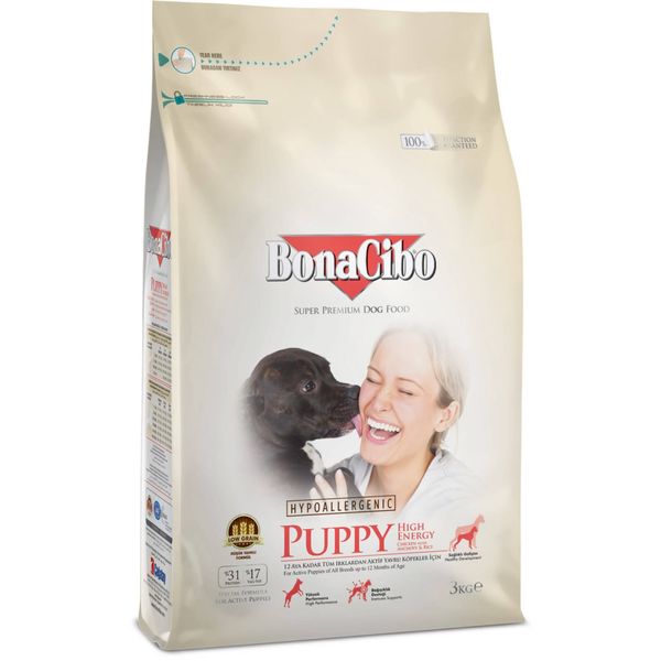 Сухий корм для активних цуценят, з куркою BonaCibo Puppy High Energy Chicken&Rice with Anchovy, 3 кг BC406151 фото