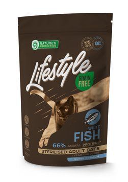Сухий корм для стерилізованих котів, з рибою Nature's Protection Lifestyle Grain Free White Fish Sterilised Adult Cat, 400 г NPLS45801 фото