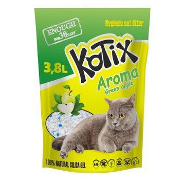 Наповнювач для туалету силікагелевий з ароматом яблука Kotix Silica Gel Green Apple, 3,8 л Kotix 3,8 Яблуко фото