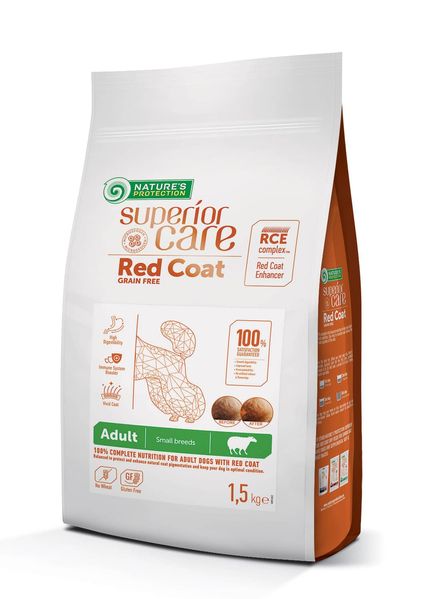 Сухий корм для собак малих порід з рудою шерстю, з ягням Nature's Protection SC Red Coat Grain Free Adult Small Breeds with Lamb, 1,5 кг NPSC47232 фото