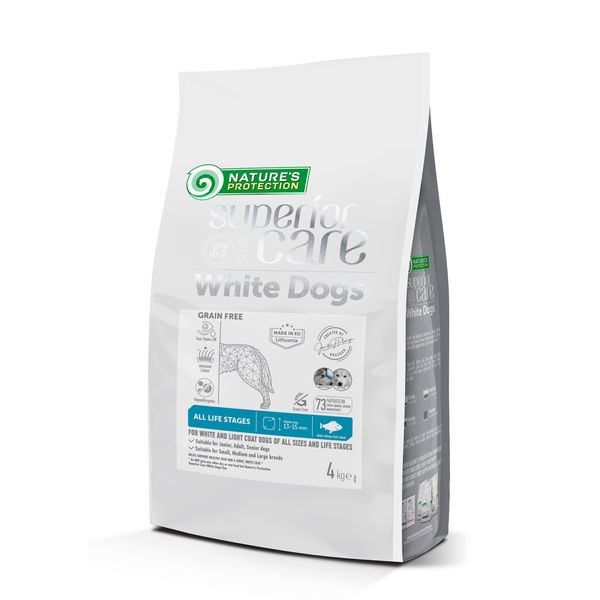 Сухий корм для собак з білою шерстю, з рибою Nature's Protection Superior Care White Dogs Grain Free White Fish All Sizes and Life Stages, 4 кг NPSC47592 фото