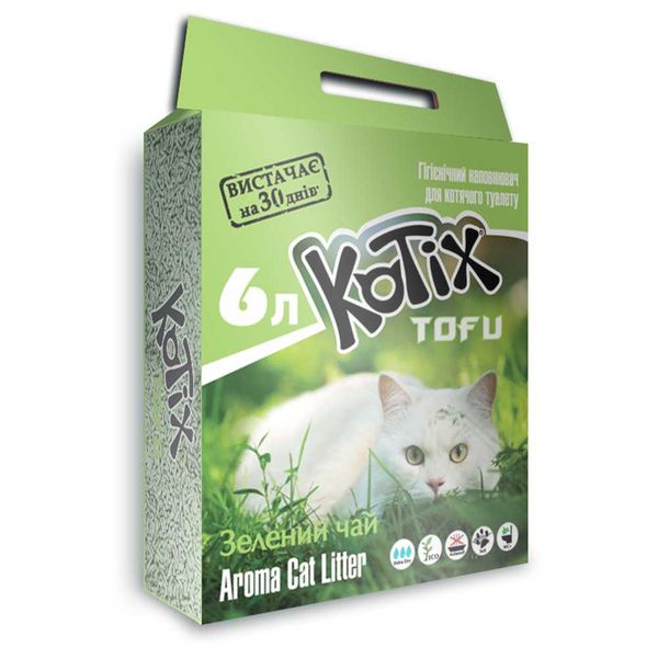 Наповнювач для туалету соєвий з ароматом зеленого чаю Kotix Tofu Green Tea Cat Litter, 6 л TOFU Green Tea фото