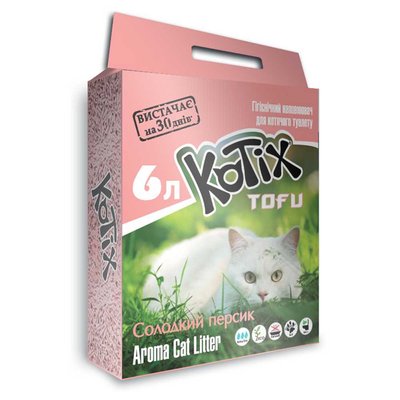 Наповнювач для туалету соєвий з ароматом солодкого персика Kotix Tofu Honey Peach Cat Litter, 6 л TOFU Honey Peach фото