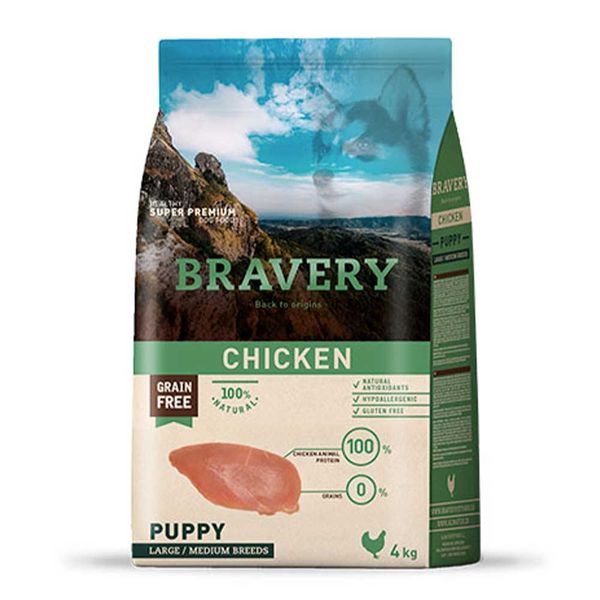 Сухий корм для цуценят середніх і великих порід, з куркою Bravery Puppy Medium&Large Chicken, 12 кг 6749  BR CHIC PUP L_ 12KG фото