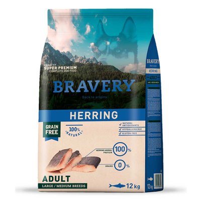 Сухий корм для собак середніх і великих порід, з оселедцем Bravery Adult Dog Medium&Large Herring, 4 кг 0616  BR HERR ADUL L_ 4KG фото