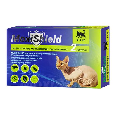 Краплі протипаразитарні для котів до 4 кг MoxiShield, 0,4 мл НФ-00003593 (M-814) фото