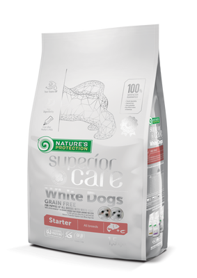 Сухий корм для цуценят з білою шерстю, з лососем Nature's Protection Superior Care White Dogs Grain Free Starter All Breeds, 1,5 кг NPSC45669 фото