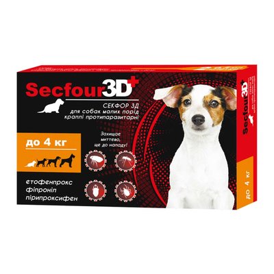 Краплі протипаразитарні для собак до 4 кг Secfour3D, 0,5 мл НФ-00003598 (S-746) фото