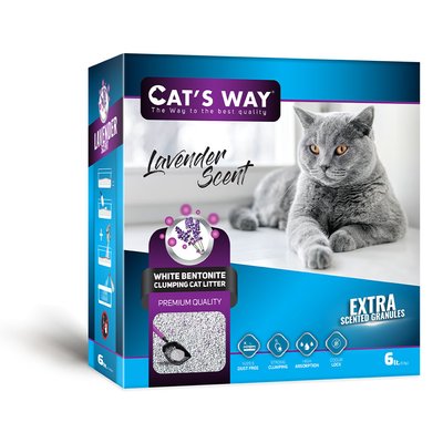 Наповнювач для туалету бентонітовий з лавандою і фіолетовими гранулами Cat's Way Lavender Scent Box, 6 л 6л  Фіолетовий_BOX фото