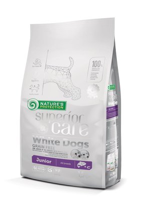 Сухий корм для цуценят з білою шерстю, з лососем Nature's Protection Superior Care White Dogs Grain Free Junior All Breeds, 1,5 кг NPSC45671 фото