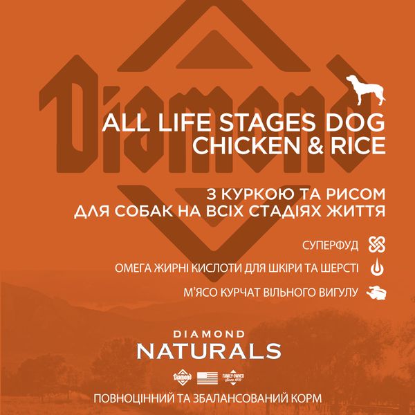 Сухий корм для собак, з куркою Diamond Naturals All Life Stages Dog Chicken&Rice, 2 кг dn10072-HT18 фото