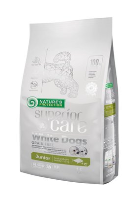 Сухий корм для цуценят малих порід з білою шерстю, з рибою Nature's Protection SC White Dogs Grain Free Junior Small and Mini Breeds, 1,5 кг NPSC45829 фото