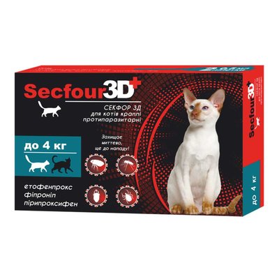 Краплі протипаразитарні для котів до 4 кг Secfour3D, 0,5 мл НФ-00003848 (S-745) фото