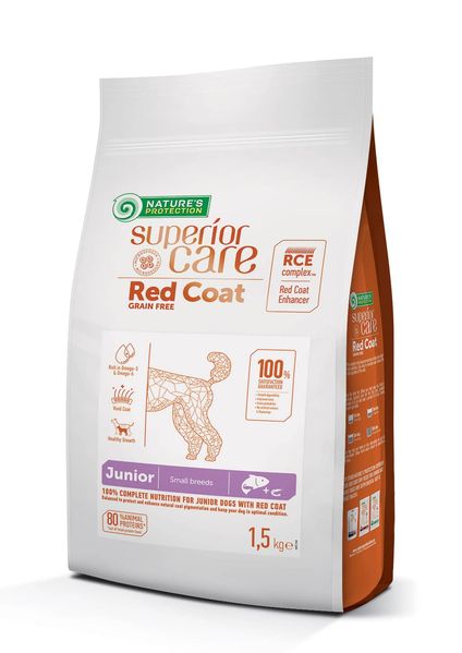 Сухий корм для цуценят малих порід з рудою шерстю, з лососем Nature's Protection Superior Care Red Coat Grain Free Junior Mini Breeds, 1,5 кг NPSC47228 фото